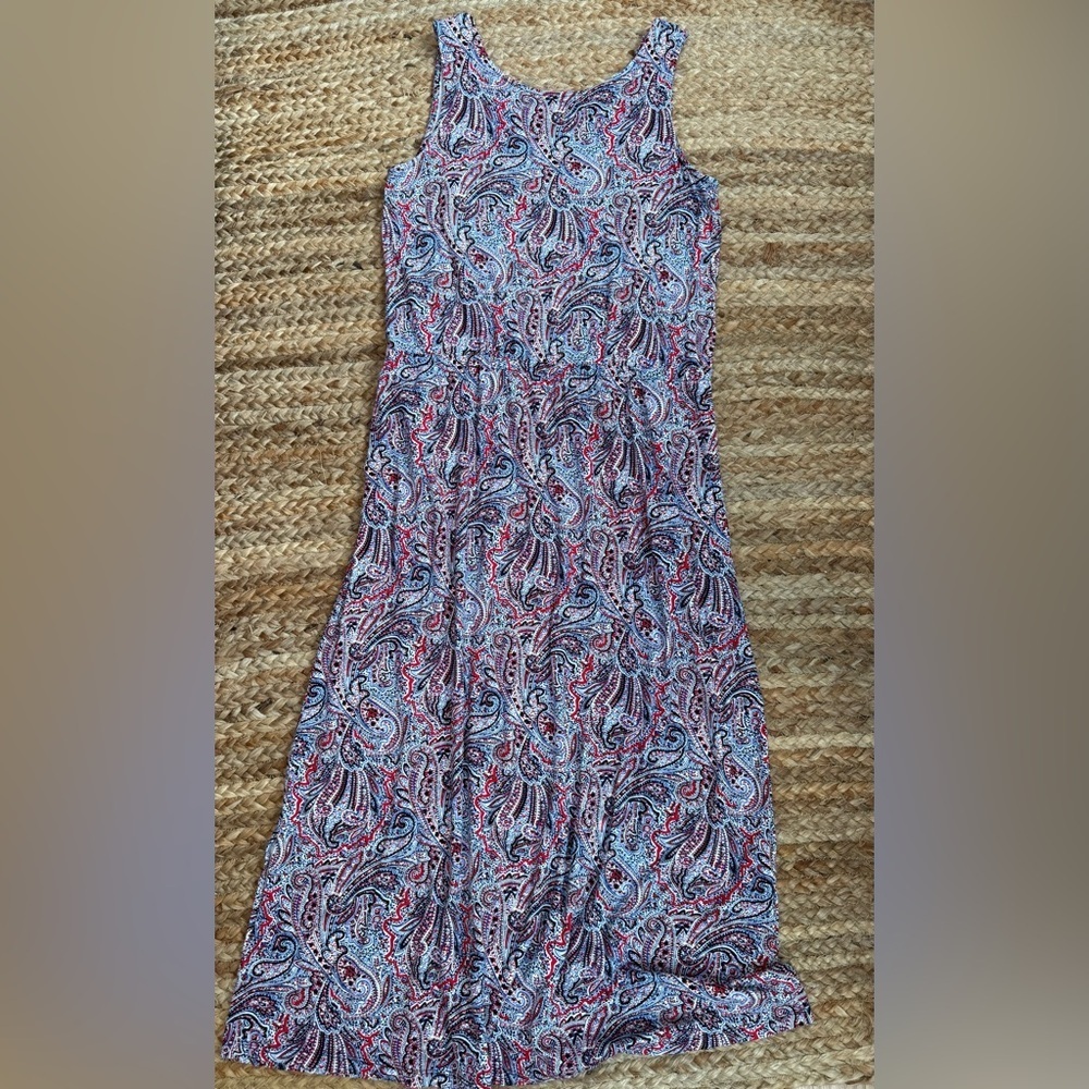Talbots Medium Petite Blue & Red Sleeveless Stretchy Maxi Dress
